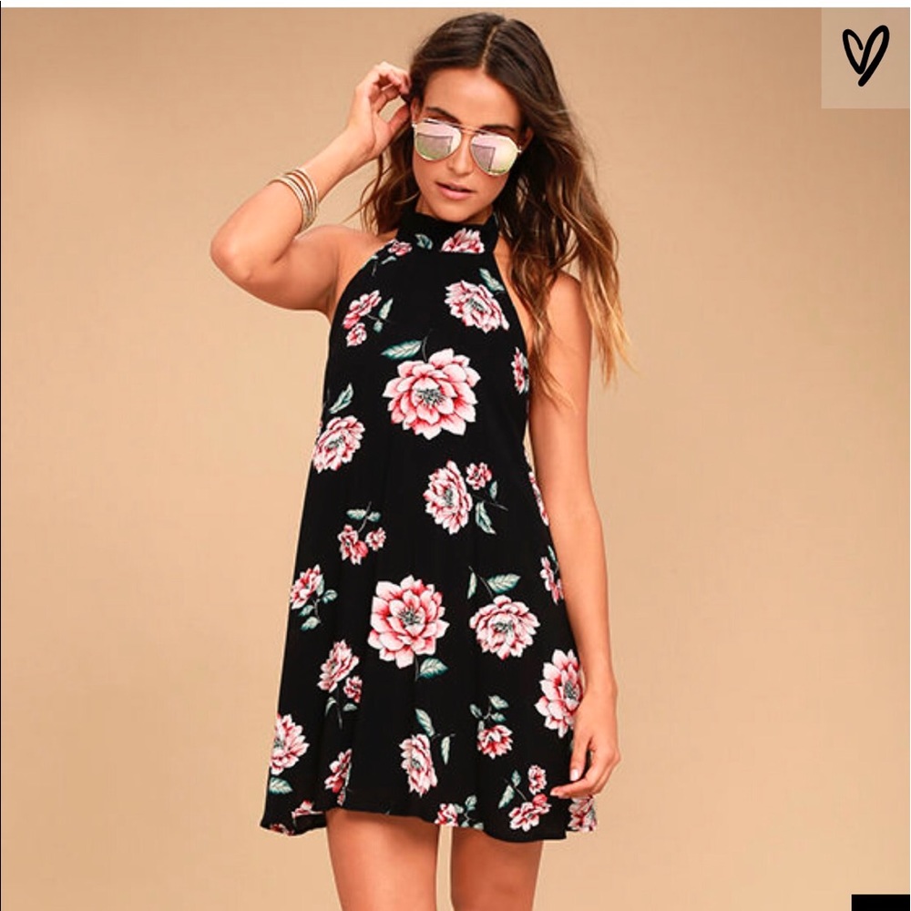 Just For Me Black Floral Print Backless Dress